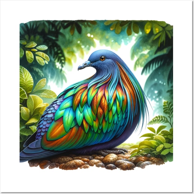 Colorful Nicobar Pigeon - Watercolor Bird Wall Art by Aquarelle Impressions